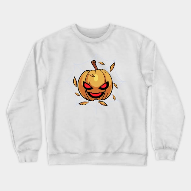 Pumpkin on spider web Crewneck Sweatshirt by DionArts